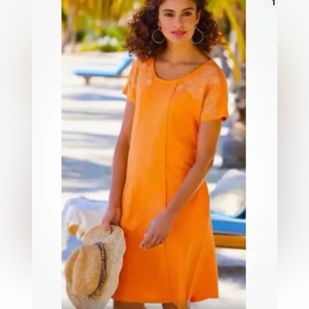 Soft Surroundings Gladstone Orange Embroidered Dress